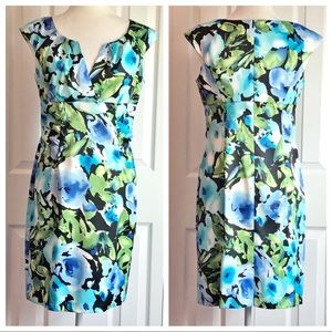 Dressbarn Blue Multi Floral Print Sleeveless Sheath Dress 6 Petite